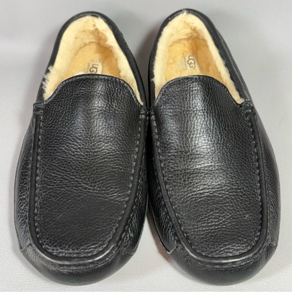 UGG Ascot Black Leather Shearling Lined Slippers Loafers main image 7
